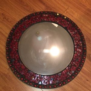 Red mosaic round 19 inch mirror